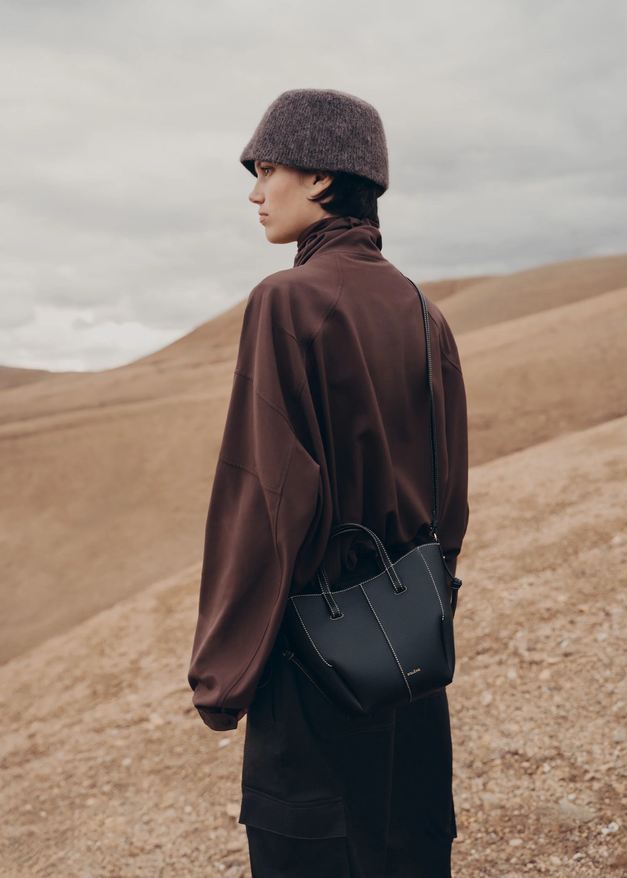 Cyme Tote Nano - Textured Black with Ecru Stitching - Image 3