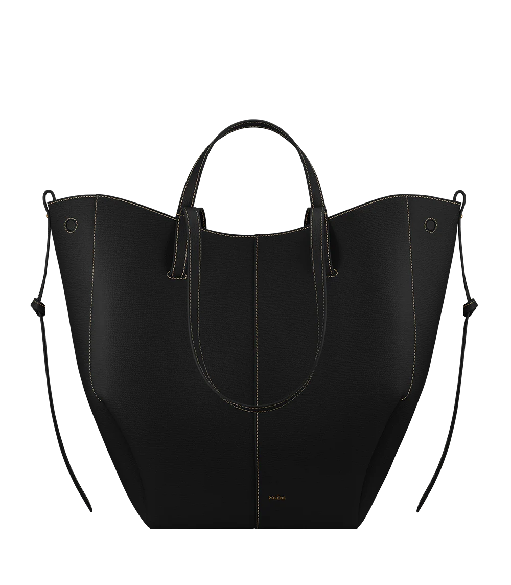 Cyme Tote - Textured Black with Ecru Stitching