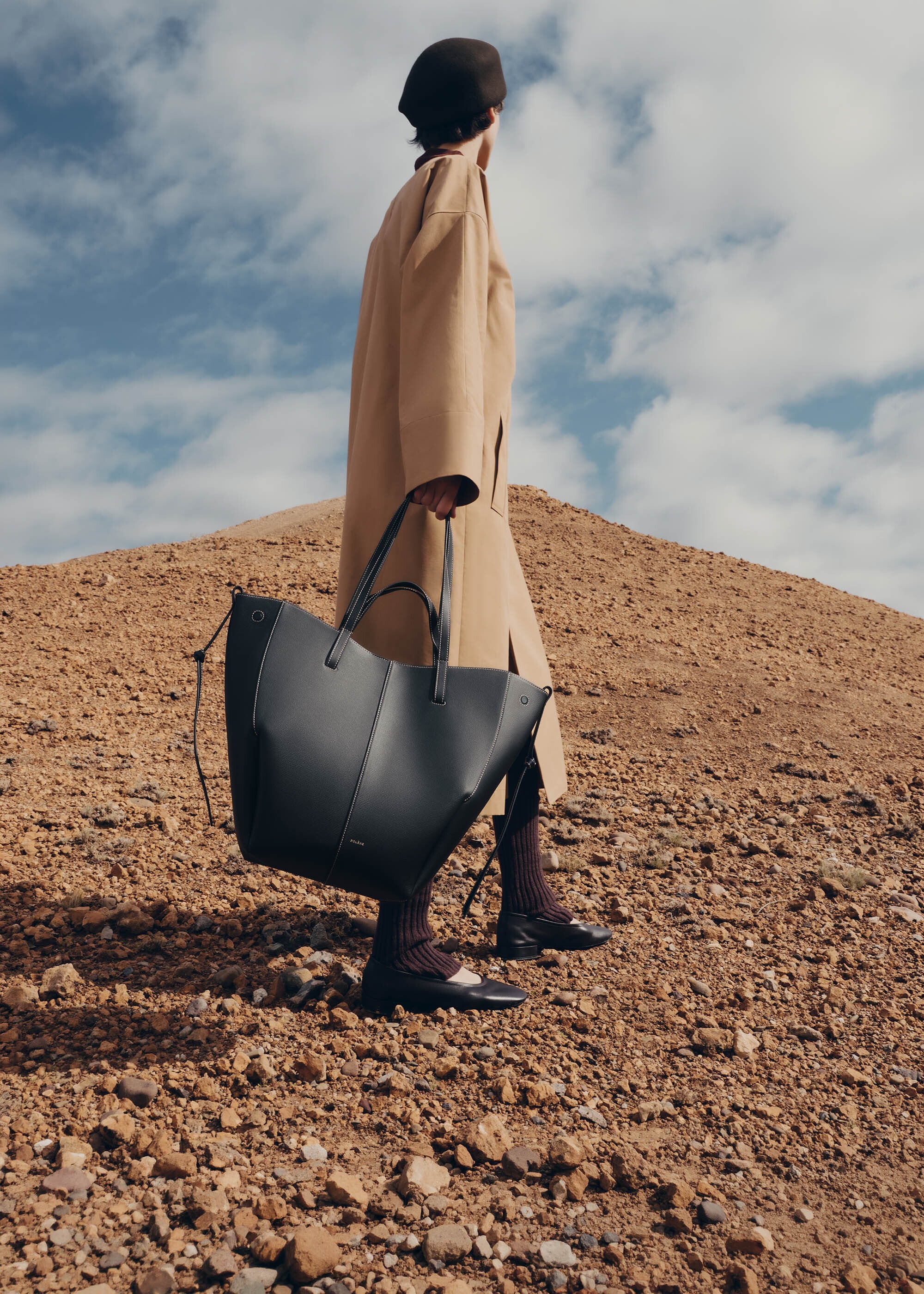 Cyme Tote - Textured Black with Ecru Stitching - Image 2