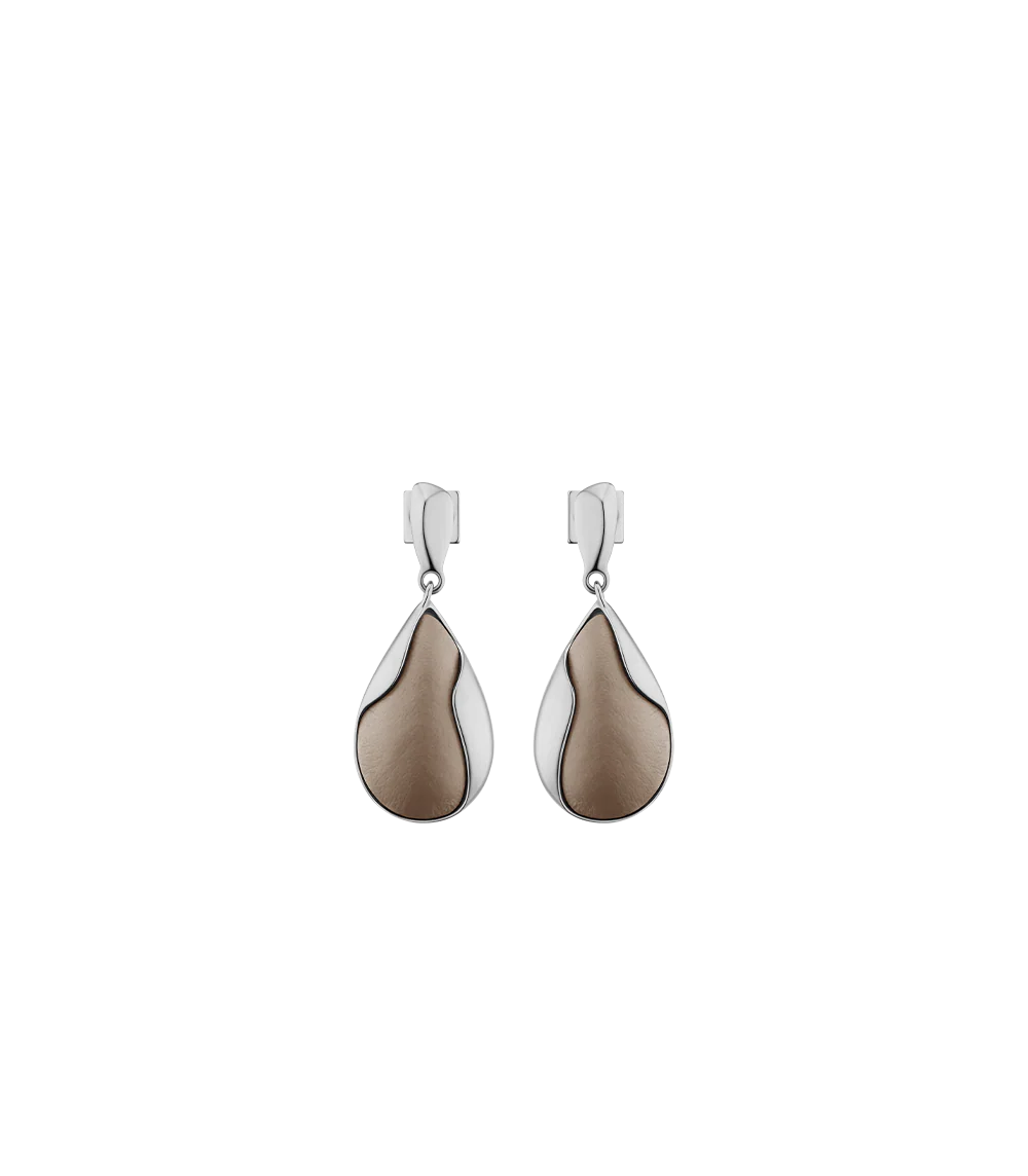 Ormé Earrings - Silver in rhodium with Taupe Leather