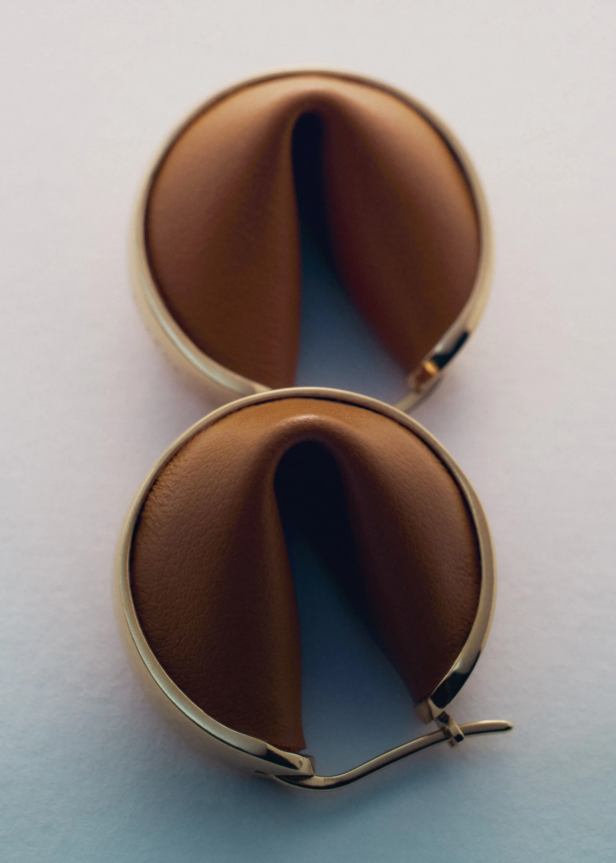 Ormé Hoop Earrings - Gold Gilded with Camel Leather - Image 3